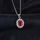 Classic Ruby Halo Necklace | White Gold