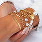 Chic Gold 4-Piece Bracelet Set – Snake, Pearls & Links | Gold