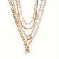 Vintage Pearl & Gold Snake Chain Necklace Set | Gold